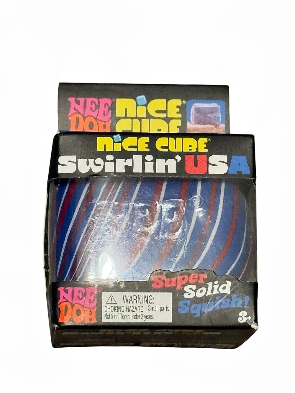 Nee Doh Nice Cube Swirlin' USA Super Solid Squish Blue & Red Boxed Squish Toy